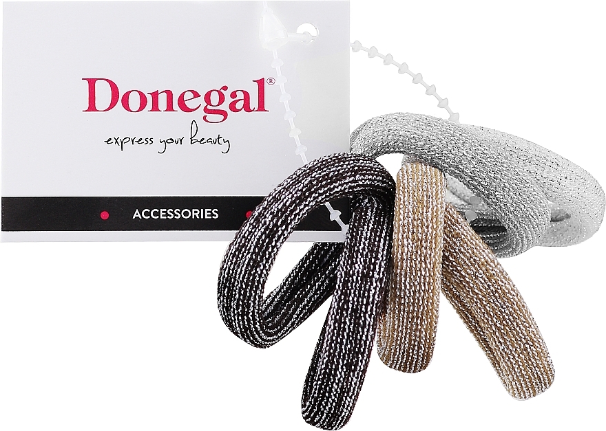 Zestaw gumek do włosów Fashion Jewelry FA-5623, ciemny brąz, szary, musztardowy - Donegal — Zdjęcie N1