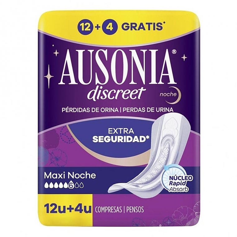 Podpaski na noc, urologiczne, 16 szt. - Ausonia Discreet Maxi Night — Zdjęcie N1