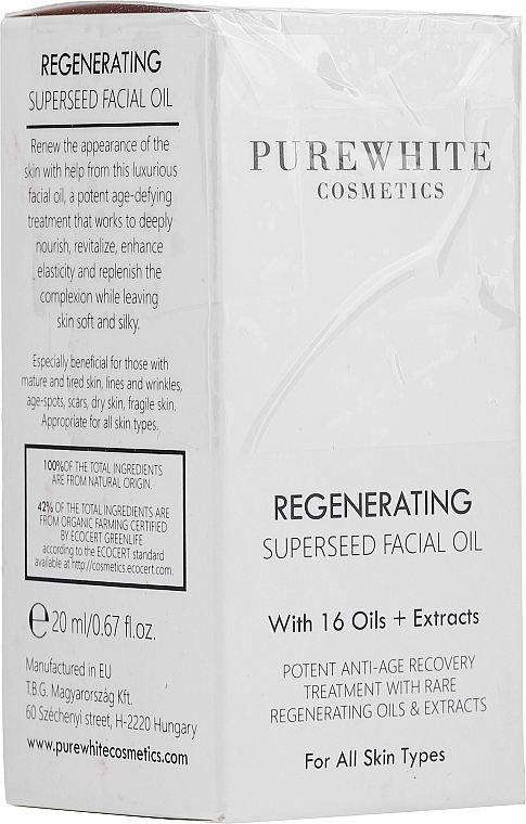 PRZECENA! Regenerujący olejek do twarzy - Pure White Cosmetics Regenerating Superseed Facial Oil * — Zdjęcie N2