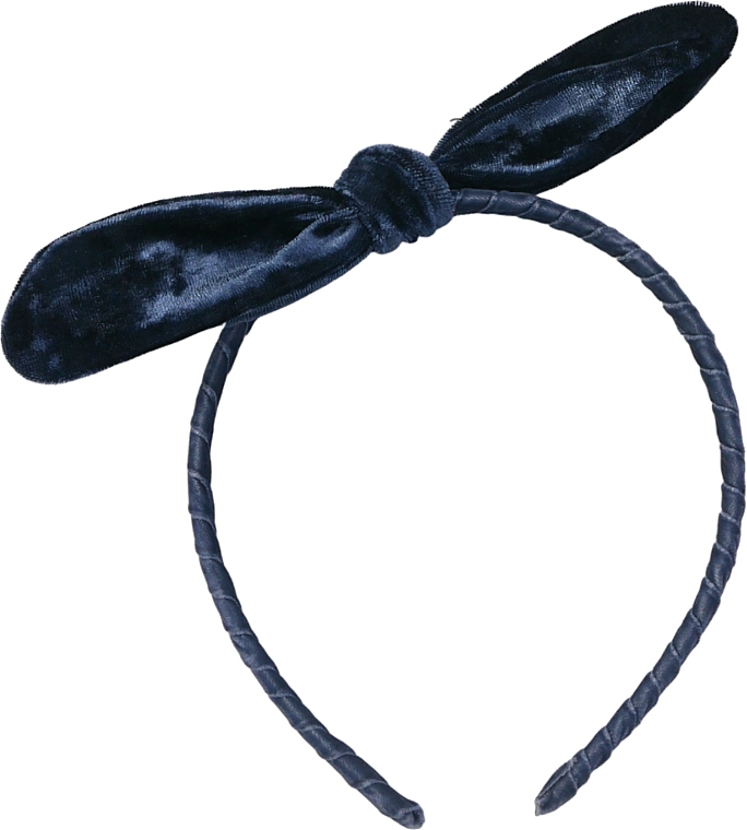 Welurowa opaska na głowę z kokardką, ciemnoniebieska - Lolita Accessories — Zdjęcie N1