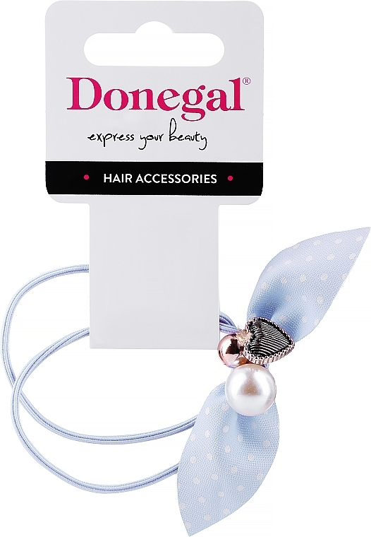 Opaska do włosów FA-5697, niebieska, kokardka z serduszkiem i koralikami - Donegal — Zdjęcie N1