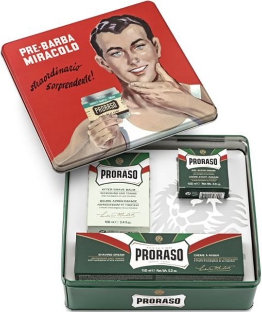 Zestaw do golenia dla mężczyzn - Proraso Classic Shaving Metal Green Gino (bsh/cr 100 ml + shv/cr 150 ml + ash/cr 100 ml)