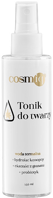 Tonik do twarzy z wodą termalną, hydrolatem konopnym, ekstraktem z granatu i probiotykami - Cosmiq — Zdjęcie N1