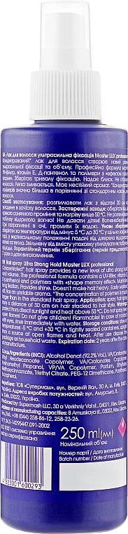 Ultra-mocny lakier do włosów - Master LUX Professional Ultra Strong Hair Spray — Zdjęcie N2