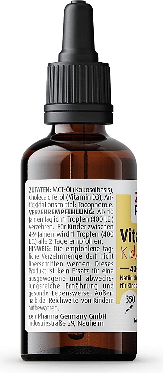 Suplement diety dla dzieci Witamina D3, w kroplach - ZeinPharma Vitamin D3 Kids Drops 400IU — Zdjęcie N2