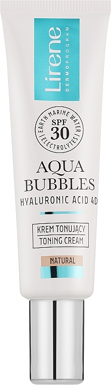 Koloryzujący krem przeciwsłoneczny do twarzy - Lirene Aqua Bubbles Toning Cream SPF 30 — Zdjęcie N1