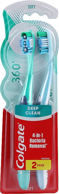 Szczoteczki do zębów Super Clean, miękkie, zielone+niebieskie - Colgate 360 Whole Mouth Clean Soft — Zdjęcie N1