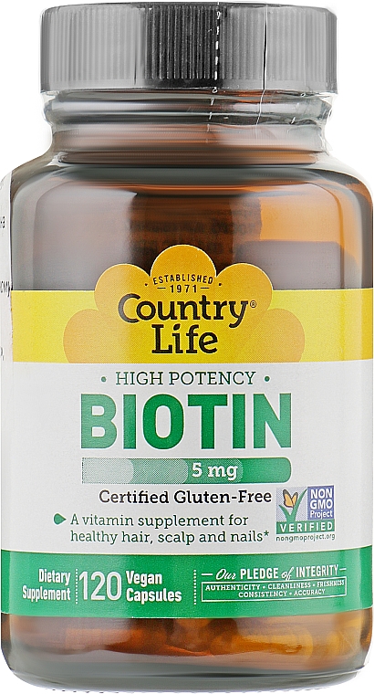 Biotyna, 5 mg - Country Life Biotin — Zdjęcie N3