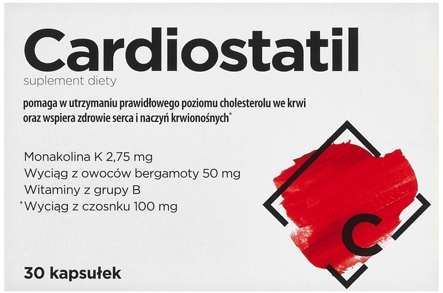 Suplement diety na prawidłowy poziom cholesterolu we krwi i zdrową pracę serca - Aflofarm Cardiostatil — Zdjęcie N1