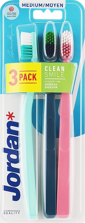 Średnio twarde szczoteczki do zębów (niebieska, różowa, turkusowa)_	 - Jordan Clean Smile Medium — Zdjęcie N1