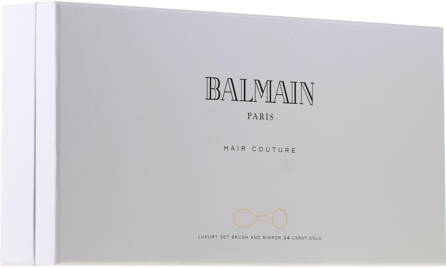 Złoty zestaw ze szczotką do włosów - Balmain Paris Hair Couture (silk/parfume 50 ml + mirror + h/brush) — Zdjęcie N1
