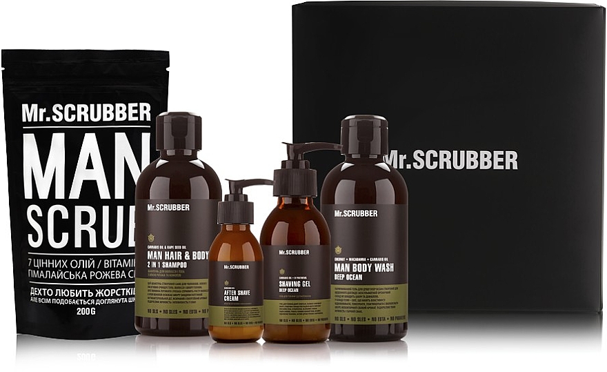 Zestaw dla mężczyzn - Mr.Scrubber Beauty Box For Man (scr/200 g + sh/gel/250 ml + shm/250 ml + gel/125 ml + ash/cr/100 ml)