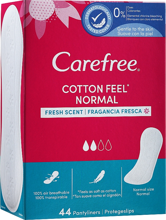Wkładki higieniczne, 44 szt. - Carefree Normal Cotton Fresh — Zdjęcie N1