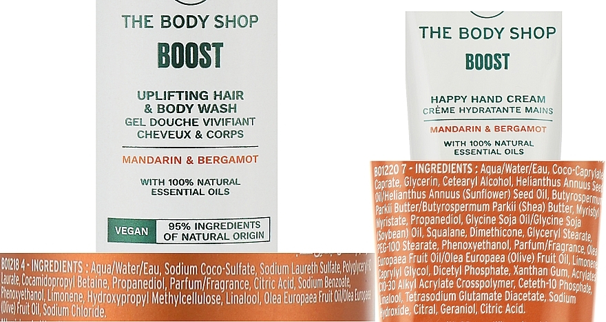 Zestaw - The Body Shop Mandarin & Bergamot Vegan Boost (gel /200ml + oil /9ml + h/cr/30ml) — Zdjęcie N4