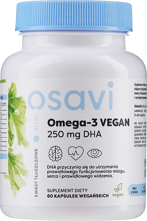Kapsułki Omega-3 dla Wegan 250 mg DHA - Osavi Omega-3 Vegan — Zdjęcie N1