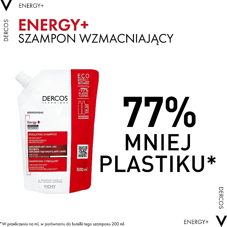Tonizujący szampon przeciw wypadaniu włosów - Vichy Dercos Energy+ Stimulating Shampoo (uzupełnienie)  — Zdjęcie N3