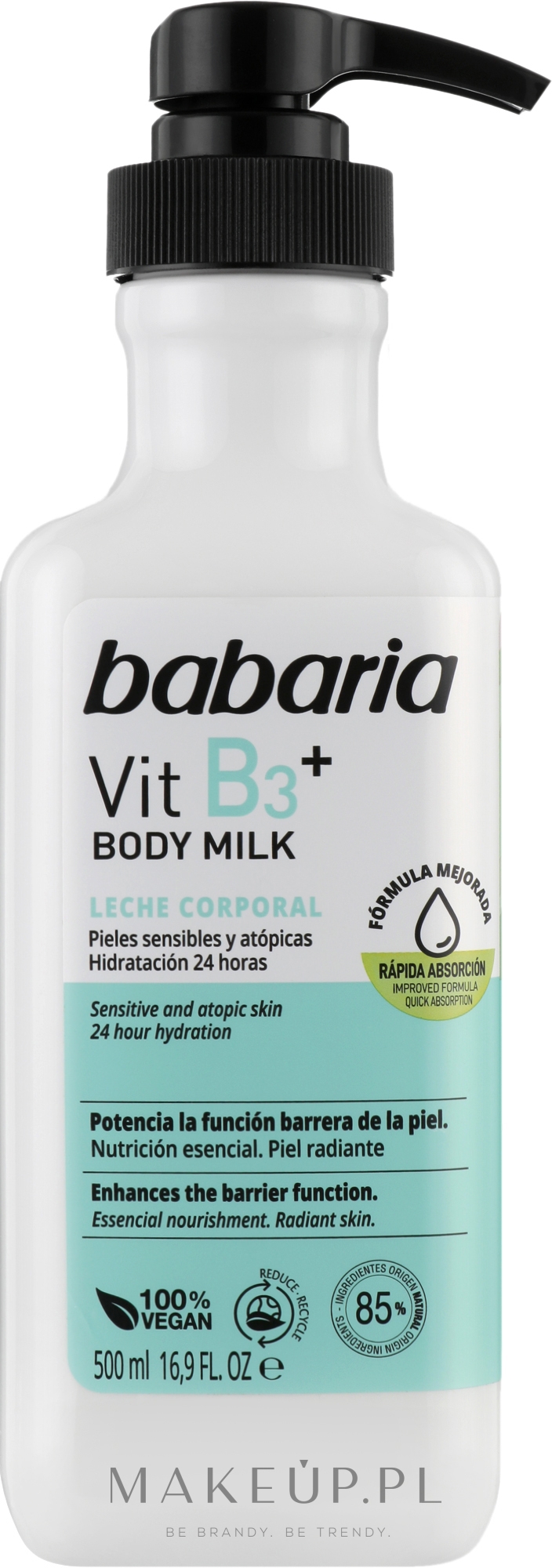 Mleczko do ciała z witaminą B3+ - Babaria Body Milk Vit B3+ — Zdjęcie 500 ml