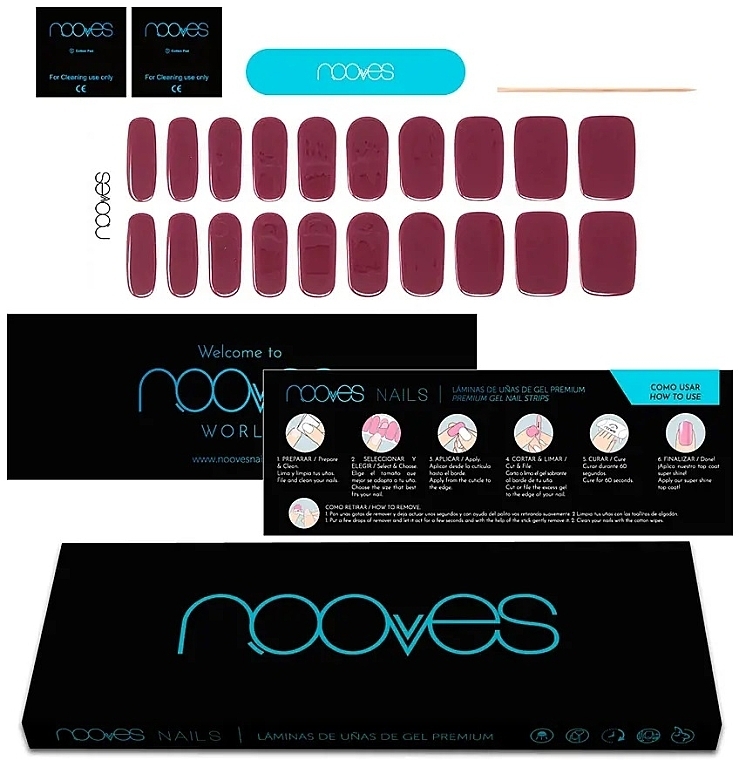 Zestaw żelowych naklejek na paznokcie - Nooves Premium Luxe Solid Midnight Rain Red — Zdjęcie N1