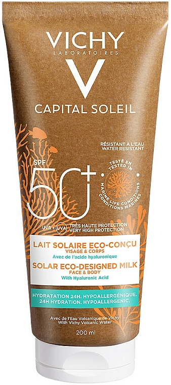 Eko mleczko do opalania z kwasem hialuronowym do ciała SPF 50+ - Vichy Capital Soleil Solar Eco-Designed Milk SPF 50+ — Zdjęcie N1