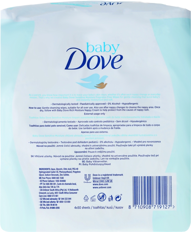 Chusteczki nawilżane do skóry wrażliwej, 200szt - Dove Baby Sensitive Moisture Wipes — фото N2