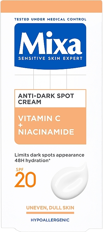 Krem nawilżający z witaminą C i niacynamidem przeciw plamom starczym - Mixa Sensitive Skin Expert Anti-Dark Spot Cream — Zdjęcie N1