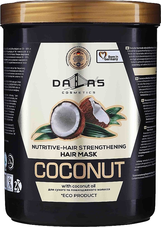 Maska wzmacniająca do włosów z naturalnym olejem kokosowym - Dalas Cosmetics Coconut