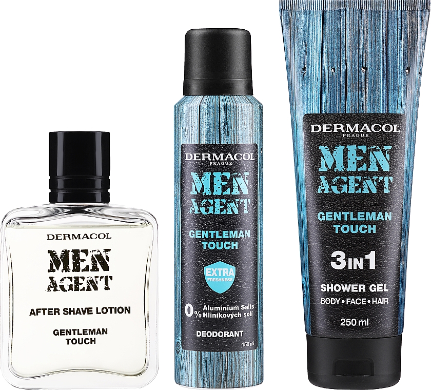 Zestaw - Dermacol Men Agent Gentleman Touch I (after/shave/lotion/100ml + sh/gel/250ml + deo/spray/150ml) — Zdjęcie N2