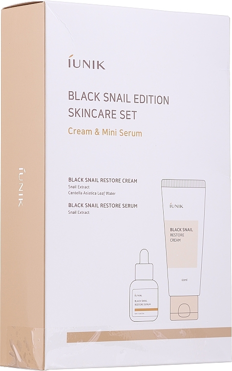 PRZECENA! Zestaw do twarzy z ekstraktem ze śluzu czarnego ślimaka - iUNIK Black Snail Restore Edition Set (cr/60ml + serum/15ml) * — Zdjęcie N3