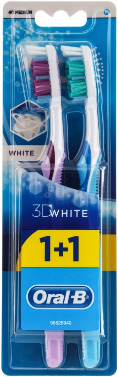 Zestaw szczoteczek do zębów (40 średnia twardość, fioletowa + niebieska) - Oral-B 3D White 40 Medium 1+1 — Zdjęcie N1