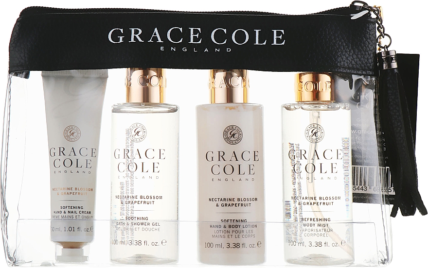 Zestaw Nektarynka i grejpfrut - Grace Cole Nectarine Blossom & Grapefruit Travel Set (hand/cr/30ml + sh/gel/100ml + b/lot/100ml + b/spay/100ml) — Zdjęcie N1