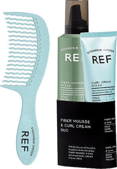 Zestaw - REF Fiber Mouse & Curl Cream Duo (h/mousse/250ml + h/cr/150ml + comb) — Zdjęcie N1