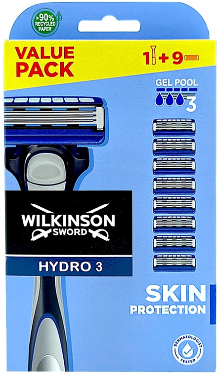 Maszynka do golenia + 9 wymiennych ostrzy - Wilkinson Sword Hydro 3 Skin Protection — Zdjęcie N1