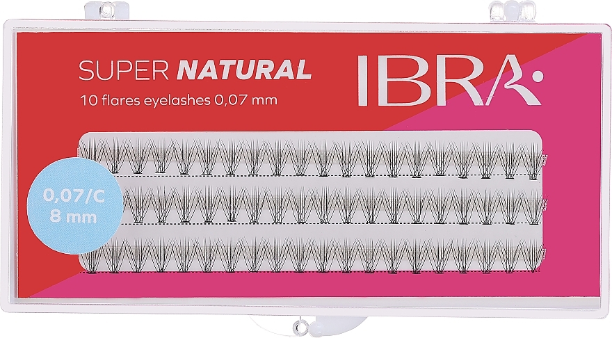 Sztuczne kępki rzęs "C", 0.07, 8 mm - Ibra 10D Flares Eyelash Super Natural C 8 mm — Zdjęcie N1