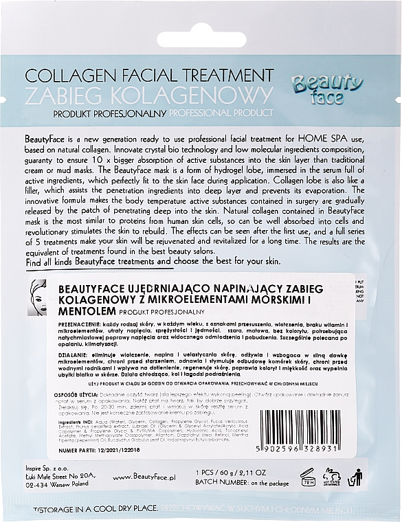 Terapia kolagenowa z morskimi pierwiastkami śladowymi - Beauty Face Collagen Hydrogel Mask — Zdjęcie N2