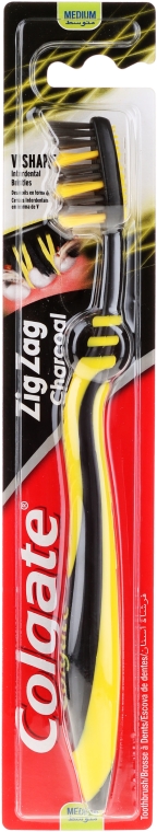 Szczoteczka do zębów z węglem drzewnym, średnia twardość, żółto-czarna - Colgate Zig Zag Charcoal Toothbrush — Zdjęcie N1