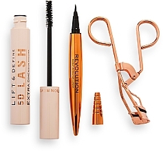 PRZECENA! Zestaw - Makeup Revolution 5D Lash Eye Gift Set (eyelash curler/1 pc + mascara/14 ml + eyeliner/0.8 ml) * — Zdjęcie N2