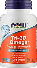Omega-3 + witamina D3, 90 kapsułek - Now Foods Tri-3D Omega — Zdjęcie N1