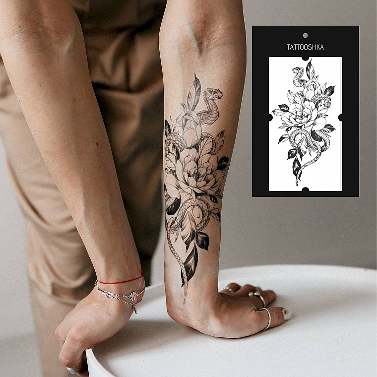 Tatuaż tymczasowy Wąż i kwiaty - Tattooshka — Zdjęcie N4