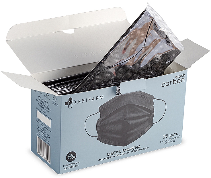 Maska ochronna z filtrem węglowym, 3-warstwowa, czarna - Abifarm Black Carbon — Zdjęcie N2