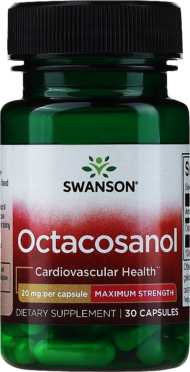 Suplement diety Oktakozanol, Maksymalna siła - Swanson Octacosanol Maximum-Strength 20 mg — Zdjęcie N1