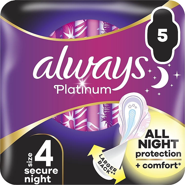 Podpaski higieniczne, rozmiar 4, 5 szt - Always Platinum Secure Night — Zdjęcie N1