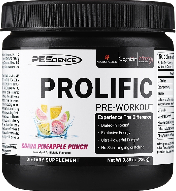 Kompleks przedtreningowy Poncz z guawy i ananasa - PEScience Prolific Pre-Workout Guava Pineapple Punch — Zdjęcie N1