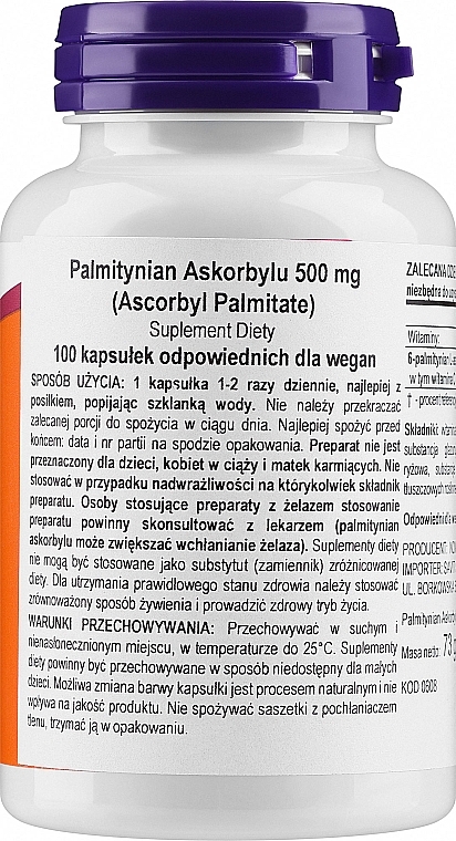 Palmitynian askorbylu w kapsułkach - Now Foods Ascorbyl Palmitate — Zdjęcie N2