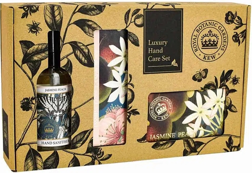 Zestaw - The English Soap Company Kew Gardens Jasmine Peach Hand Care Gift Box (soap/240g + h/cr/75ml + san/100ml) — Zdjęcie N1