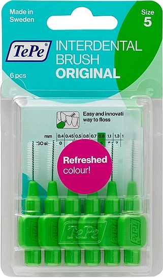Zestaw szczotek międzyzębowych Original, 0,8 mm, zielony - TePe Interdental Brush Original Size 5 — Zdjęcie N1