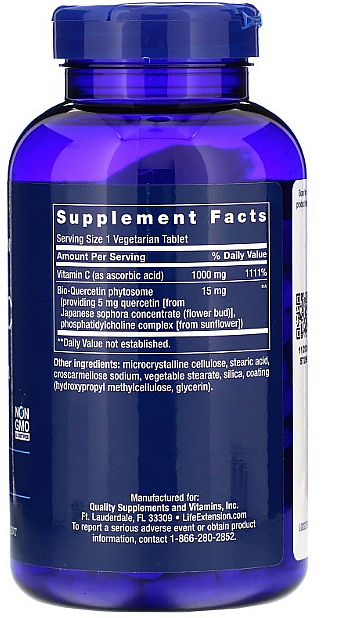 Witamina C w tabletkach - Life Extension Vitamin C-1000 mg & Bio-Quercetin — Zdjęcie N2