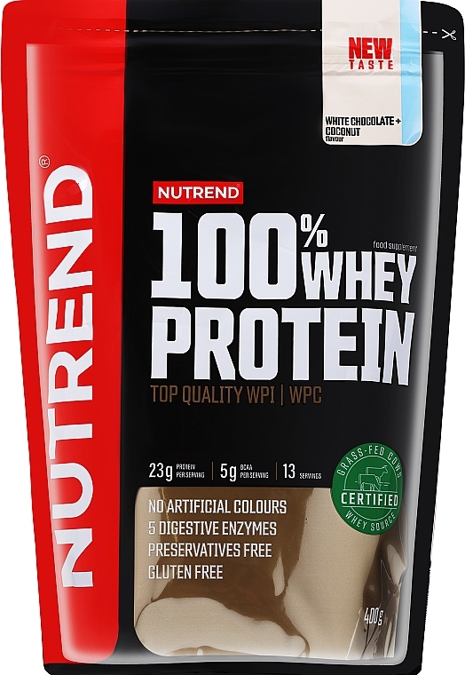 Białko Biała czekolada i kokos - Nutrend 100% Whey Protein White Chocolate + Coconut — Zdjęcie N1