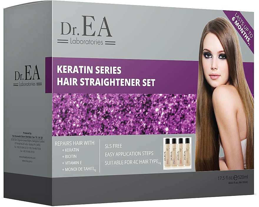 Zestaw - Dr.EA Keratin Series Hair Straightener Set (hair/cr/130ml + shm/130ml + shm/130ml + mask/130ml) — Zdjęcie N1