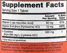 Suplement diety L-cysteina, 500 mg - Now Foods L-Cysteine Tablets — Zdjęcie N2