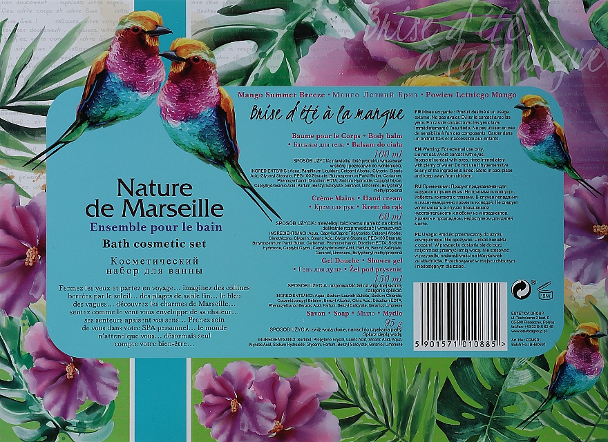 Zestaw kosmetyków o zapachu mango - Nature de Marseille (b/balm/150ml + h/cr/60ml + sh/gel/100ml + soap/90g) — Zdjęcie N3